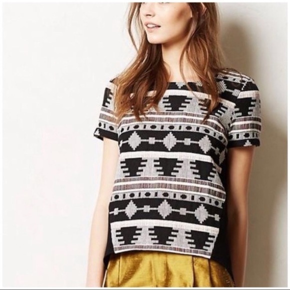 Euc Anthropologie Sunday In Brooklyn Ellery Geo Aztec Short Sleeve Blouse Size S - Picture 2 of 8